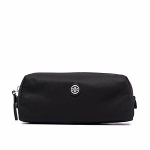 NEW Tory Burch Black Logo Plaque Nylon Make Up Pouch Bag